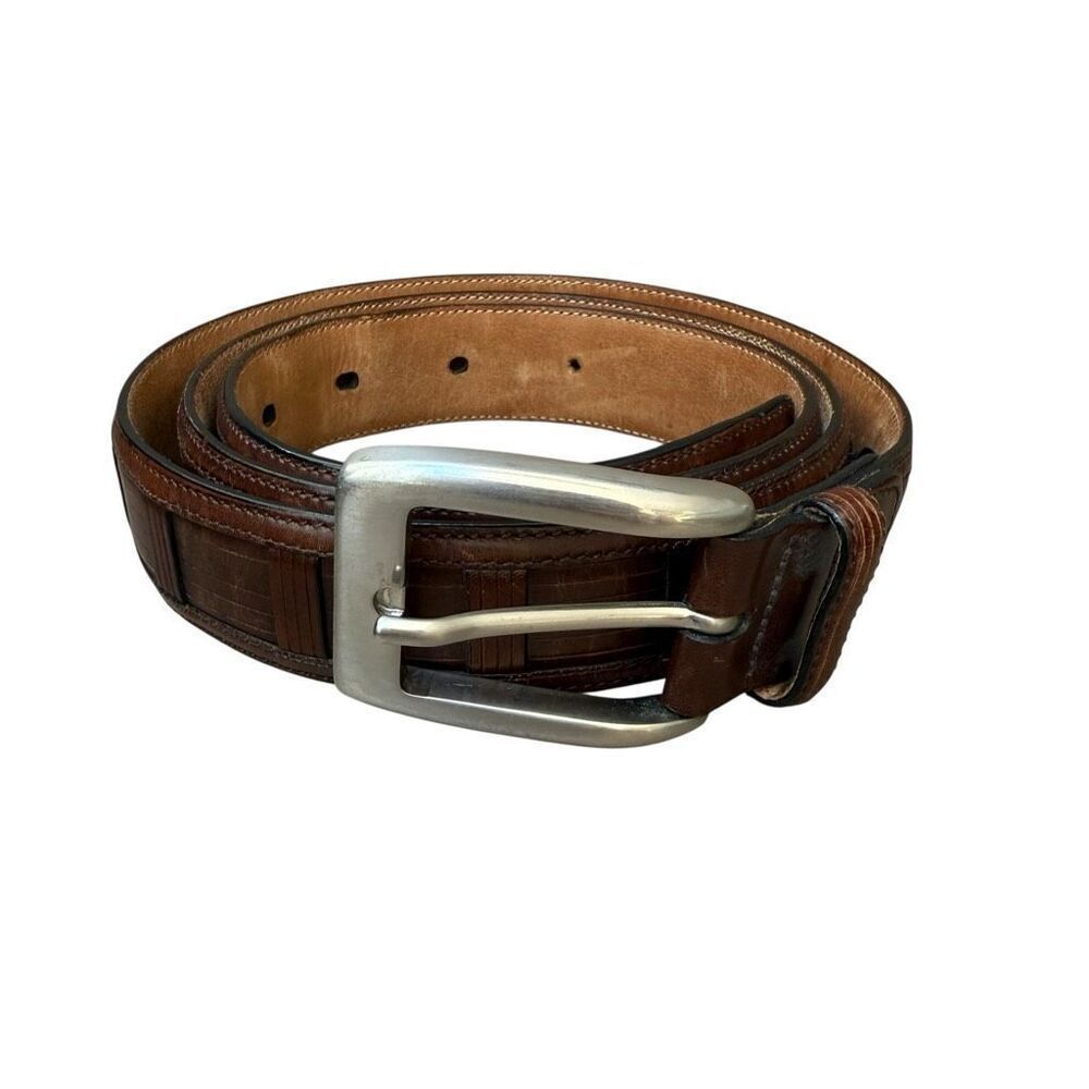 Cale men’s genuine leather made in Italy brown belt solid brass buckle size 44